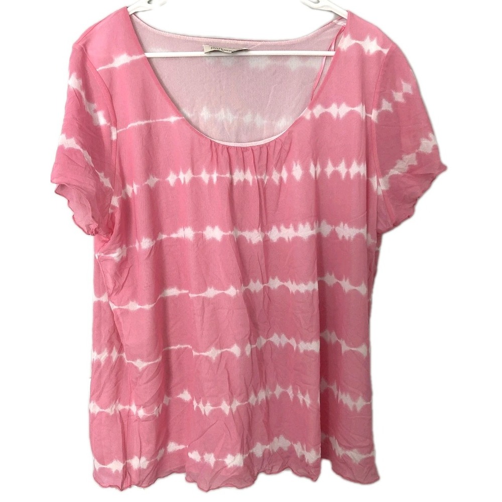 Jones New York Blouse Women 3X Pink Tie Dye Nylon Mesh Scoop Nk Short Sleeve NWT